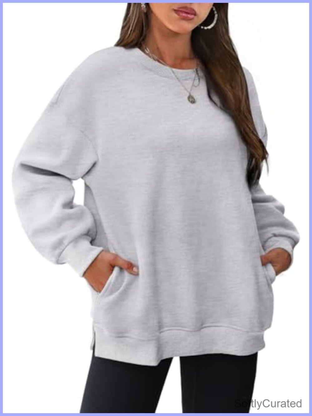 Oversized Crewneck Fleece Sweatshirt Cotton Polyester Loose Fit Pullover